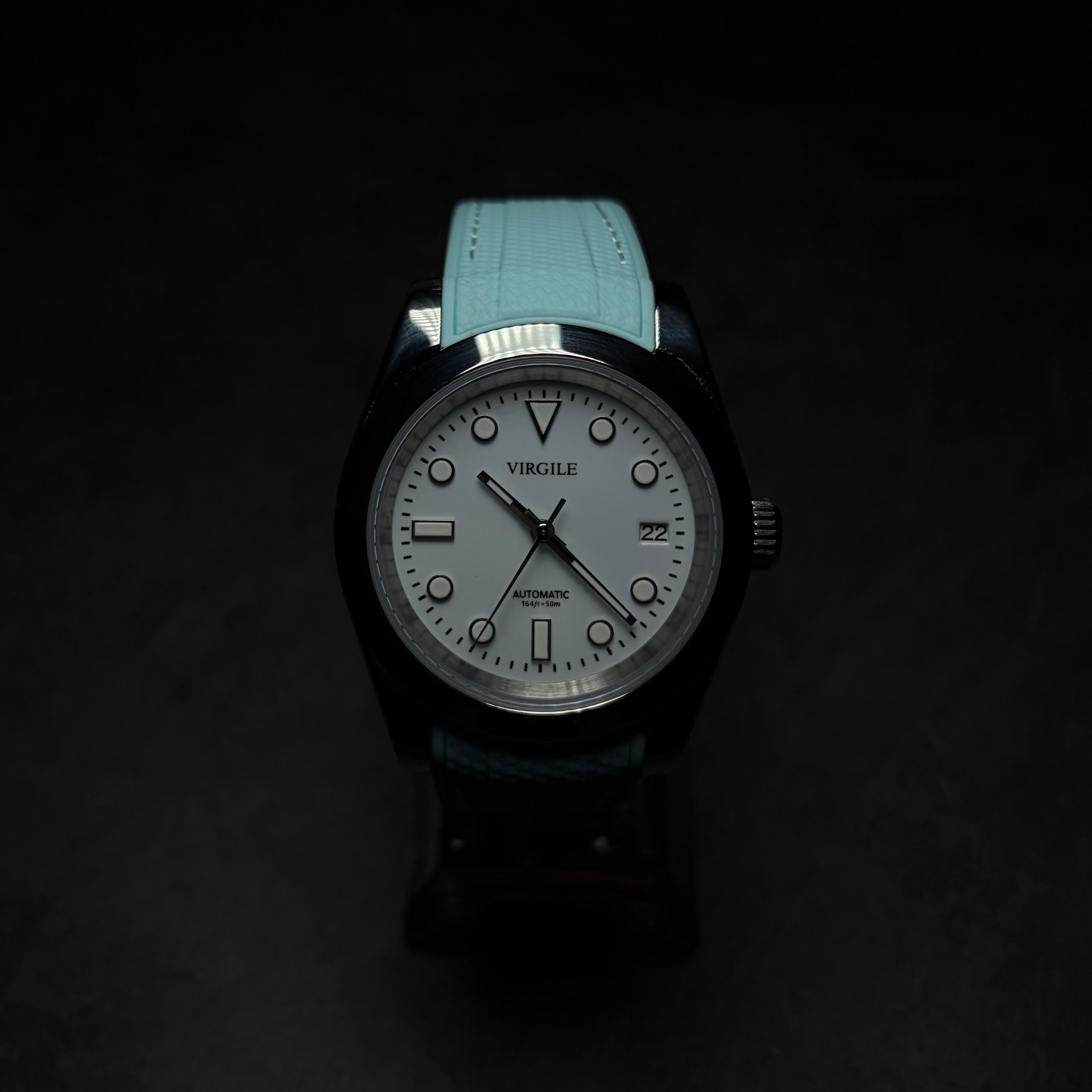 montre bracelet couture cyan cadran blanc
