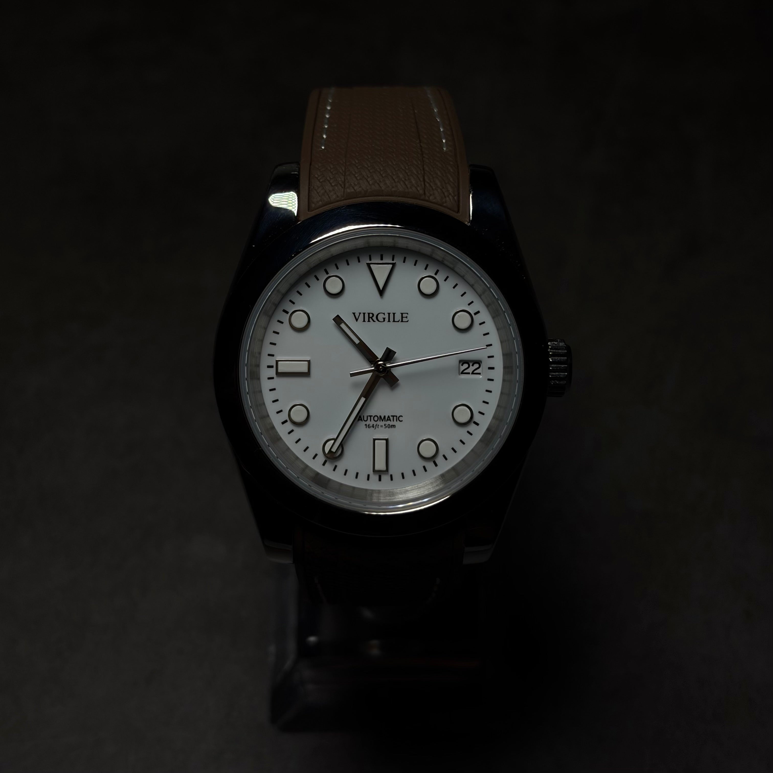 montre bracelet couture marron cadran blanc