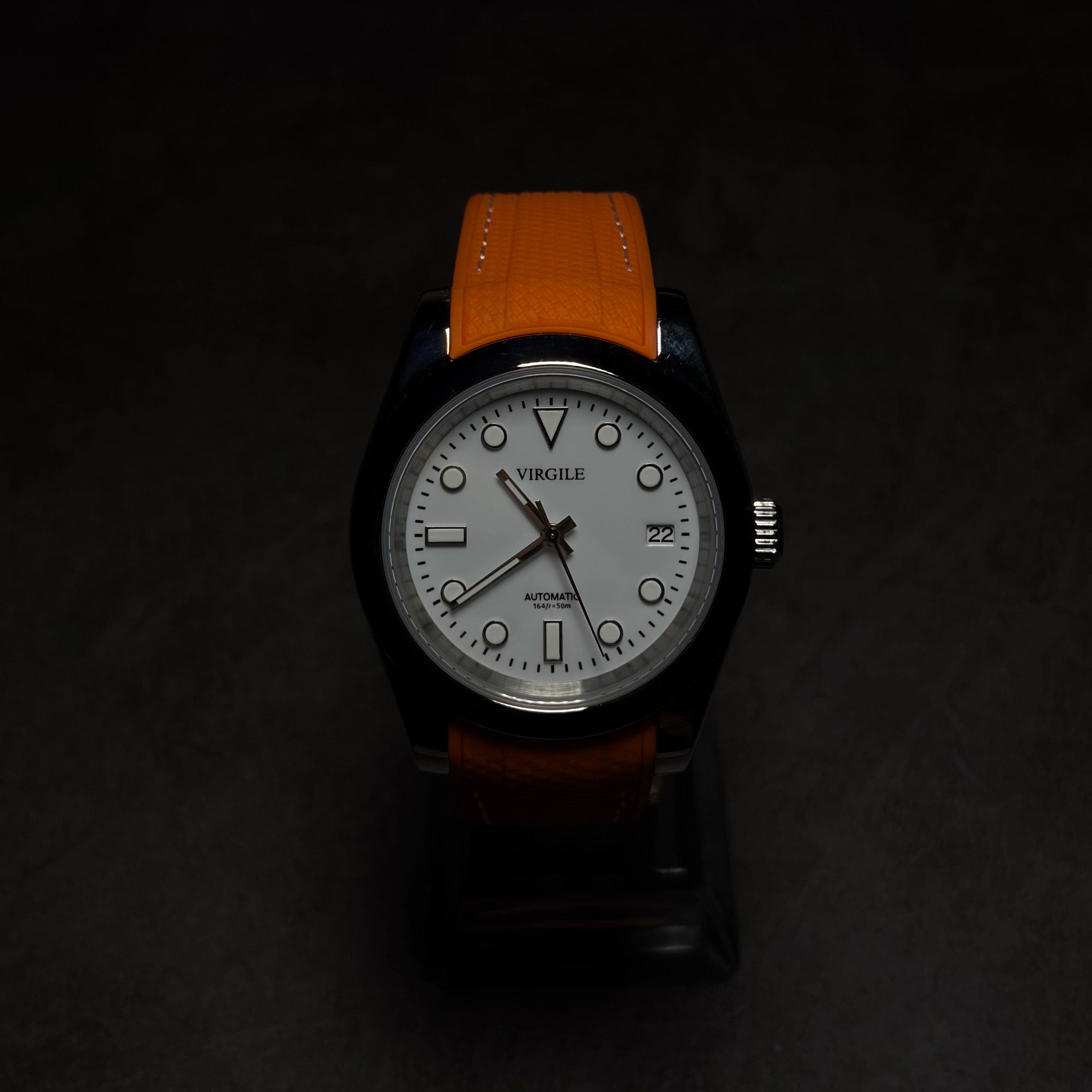 montre bracelet couture orange cadran blanc
