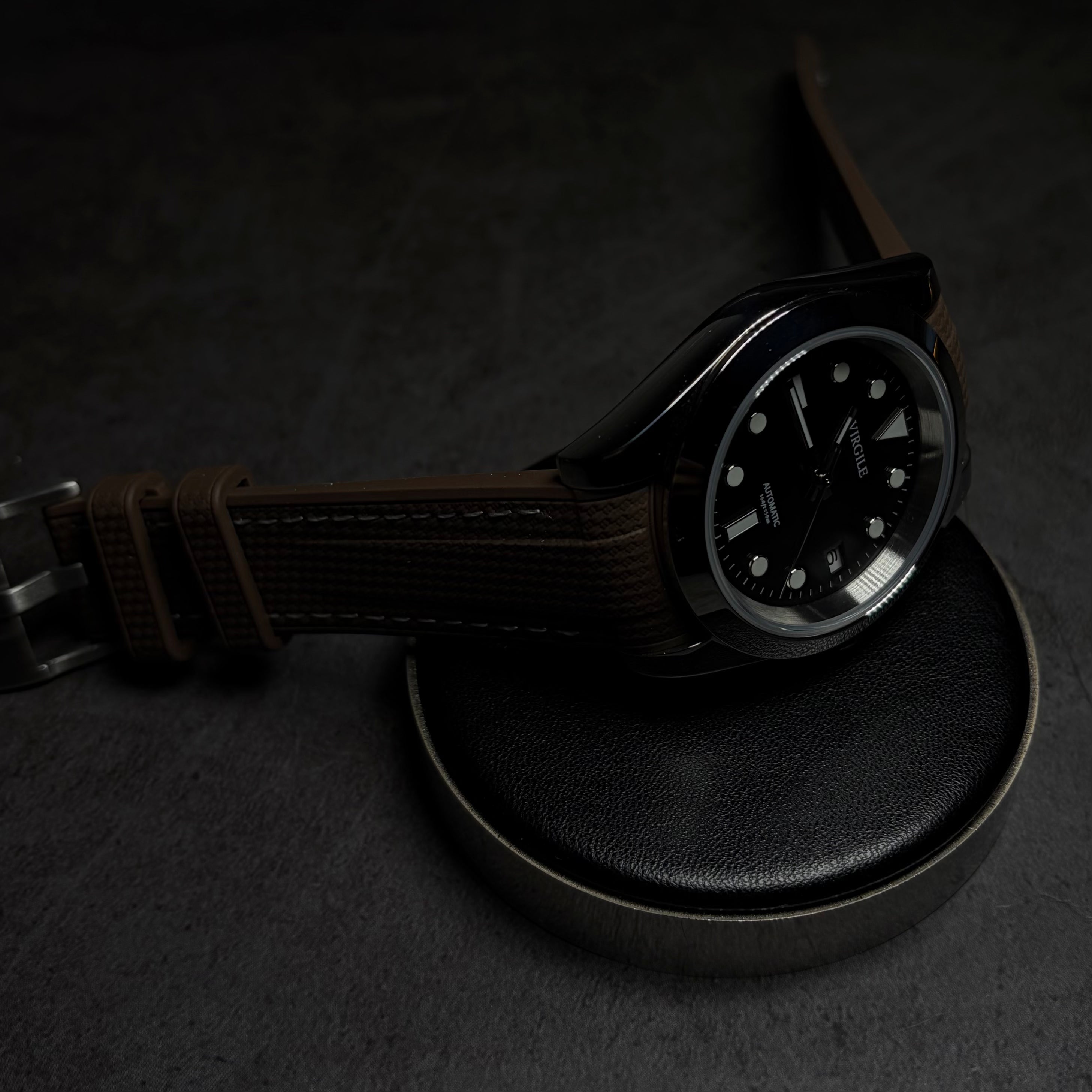 montre bracelet couture marron